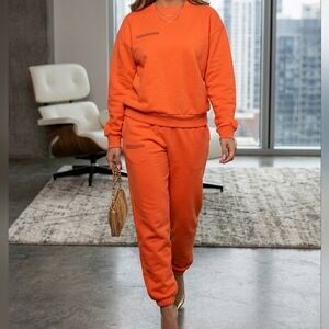 Women's Cozy Crewneck Sweatshirt & Jogger Set - Orange PANGAIA